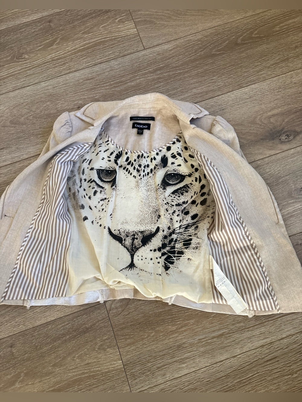 bebe Cream Blazer with Leopard Face Lining